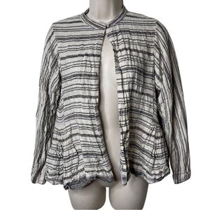 injiri Side Gather linen wool blend stripe Jacket Women’s Size S